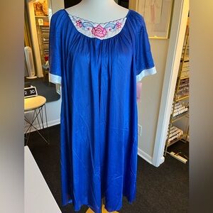 Vibrant Blue Carriage Court Nightgown with Floral Embroidery